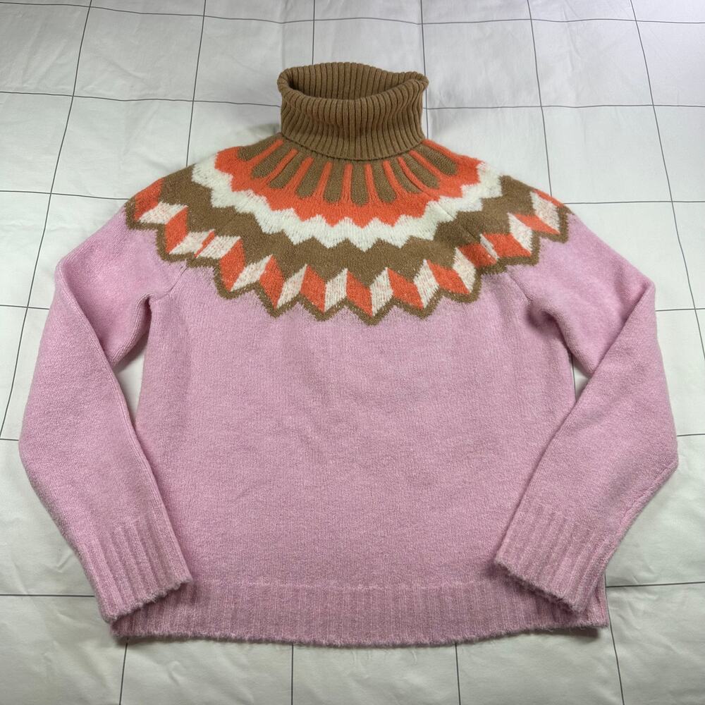 J.Crew Sweater Womens Small Pink Fair Isle Turtleneck Supersoft Yarn Wool Alpaca - Picture 3 of 8